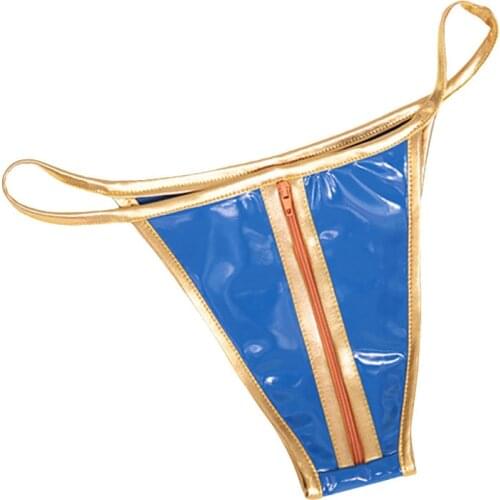 Candy Color Sexy Latex Low-Rise Waist G-string Oil Shiny Sexy Micro Thong T-Back PVC Sexy Brifes Patchwork Gay Wear Women F26
