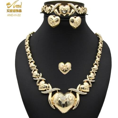Heart Womens Earrings & Necklace Jewellery Sets For Indian African Gold Bracelets Wife Gifts Wedding Party Bridal Jewelery Xoxo