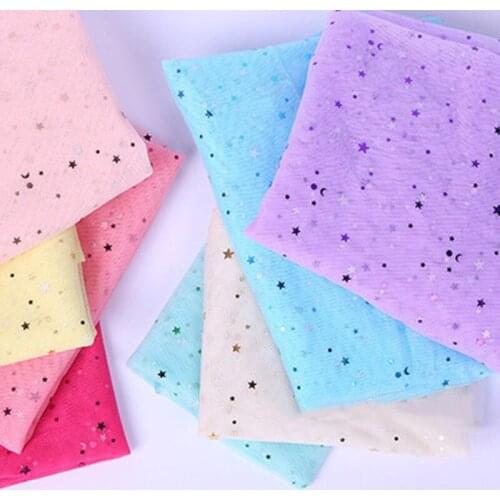 1m Glitter Star Yarn DIY Skirt Gauze Sequin Cloth Transparent Gauze Tulle Fabric for Wedding Birthday Party New Year Christmas