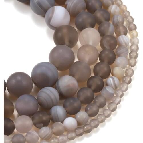 1strand/lot 4 6 8 10 12mm Matte Gray Strips Agates Beads Stone Round Loose Beads For Bracelet Jewelry Makings Supplies Wholesale