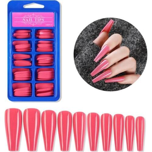 100 Pcs/Box Nail Tips Long Shape Full Paste ABS Portable False Nails for Girl