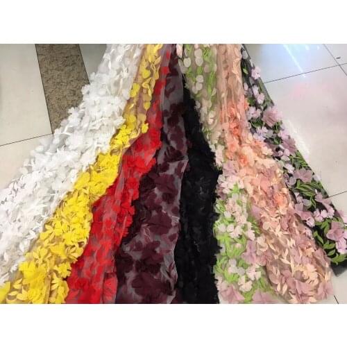 5yards /lot ja001# 8 color option 3d flower luxury embroidery tulle mesh lace fabric for evening dress/wedding/sawing