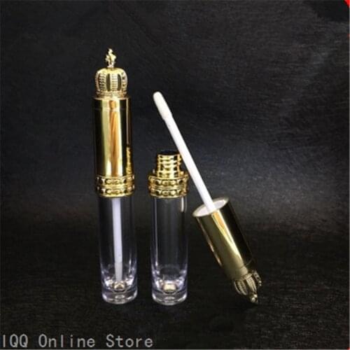 8ml Gold Wand Lip Gloss Tubes Round Bottle Lip Balm Container With Crown Lid Refillable DIY Eyelash Growth Cosmetic Tool 50pcs