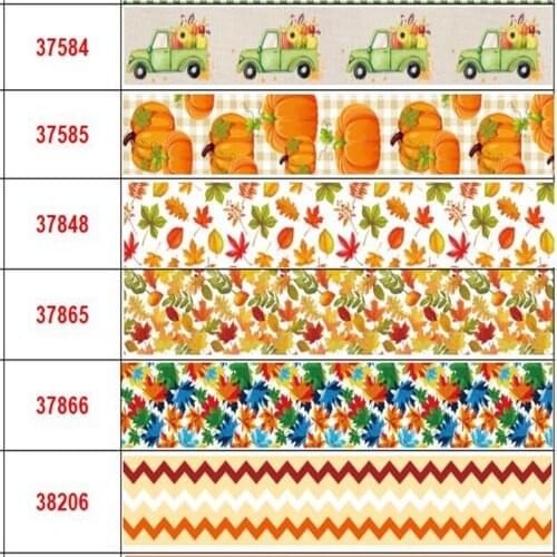 Free Shipping 16mm-75mm Thanksgiving Ribbon Cartoon Truck Grosgrain Ribbon/Stretch Band for Handmade Bow Party Gift Wrapping