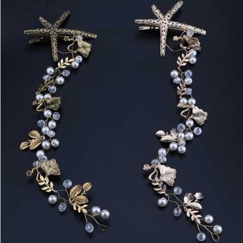 Shiny Crystal Pearl Headbands For Women Starfish Tiara Headbands Wedding Hair Accessories Headpiece Bandeau Cheveux Femme Bijoux