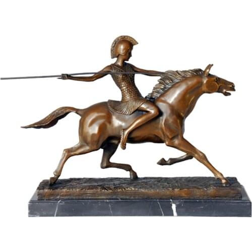 Bronze Roman Woman Warrior Riding Statue Sculpture Antique Female Art Wonderful Decoration for Office Study