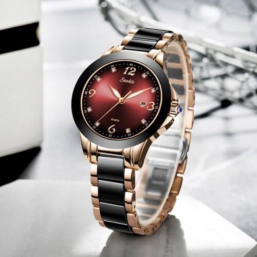 2019 SUNKTA Brand Fashion Watch Women Luxury Ceramic And Alloy Bracelet Analog Wristwatch Relogio Feminino Montre Relogio Clock