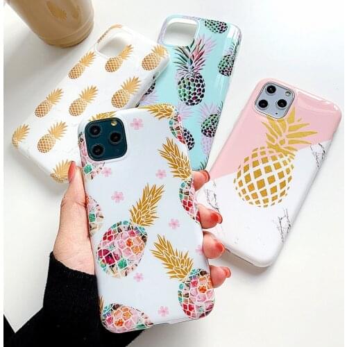 Pineapple Phone Case For iPhone 11 Pro X XR XS Max 8 7 Plus Cartoon Colorful Flowers Leaf Pattern Cover Cases Coque Funda Girl