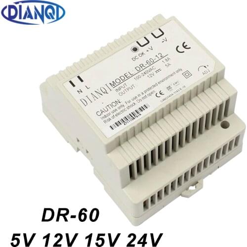 DIANQI Din rail power supply 60W 5V 12V 24V power suply 24V 60W ac dc converter good quality DR-60-24 DR-60-5 DR-60-12 DR-60-15