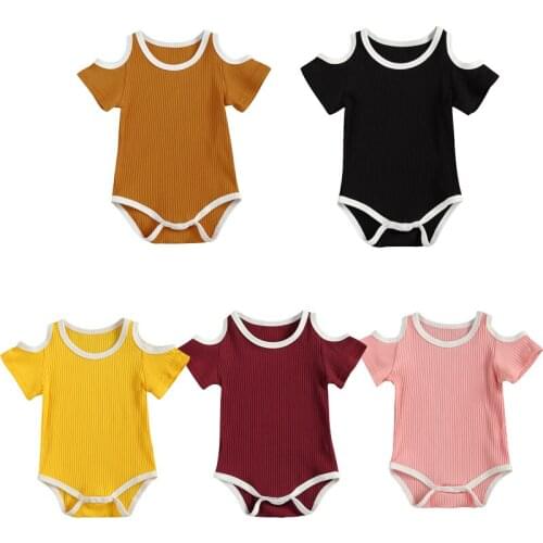 FOCUSNORM 5 Colors Newborn Baby Girls Boys Bodysuits Short Sleeve Off Shoulder Solid Cotton Jumpsuits