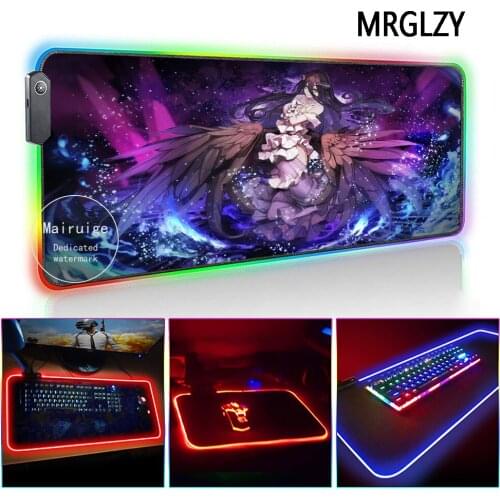 MRGLZY Hot Anime Overlord Albedo Mouse Pad LED Light RGB Gamer Sexy Busty Girl Desk Mat Gaming Accessories for Laptop Keyboard
