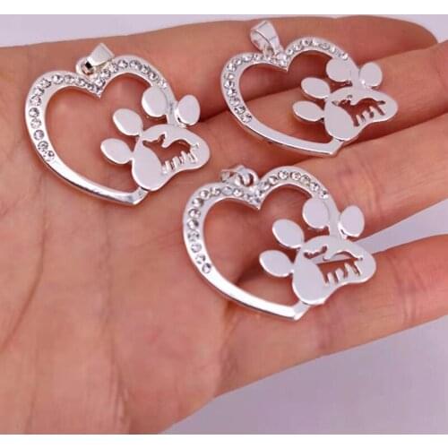 Hzew 5pcs Heart Paw Claw dog pendant charm dog Chihuahua charms gift for women man Accessorie
