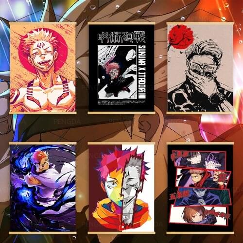 Poster Print Canvas Jujutsu Kaisen Anime Role Japan Wall Art Modern Nordic Style Solid Wood Hanging Scrolls Painting Home Decor