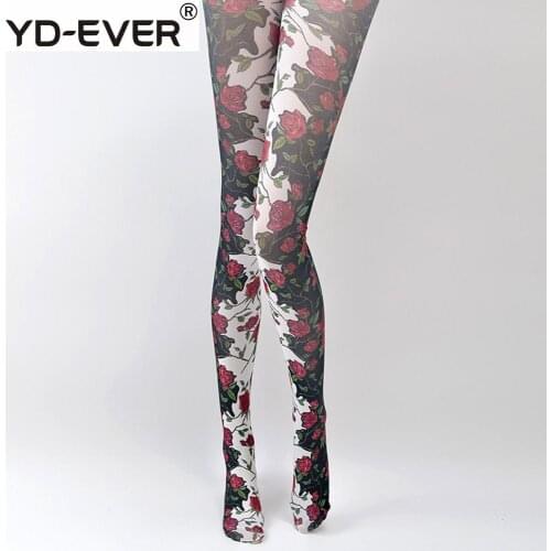 Rose Black White With Jacquard Silk Printed Romper Spring Autumn Thin Section Harajuku Pantyhose Cotton Long Hips women tights