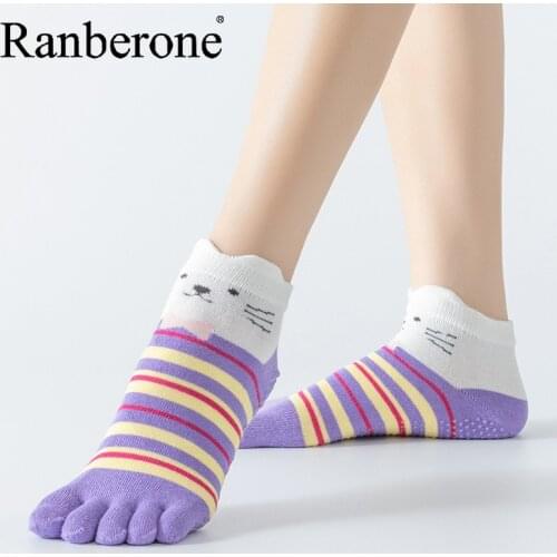Colorful Women Yoga Socks Skid Sticky Grip Yoga Socks Lady Gym Fitness Sports Pilates Professional Dance Five-toed Socks
