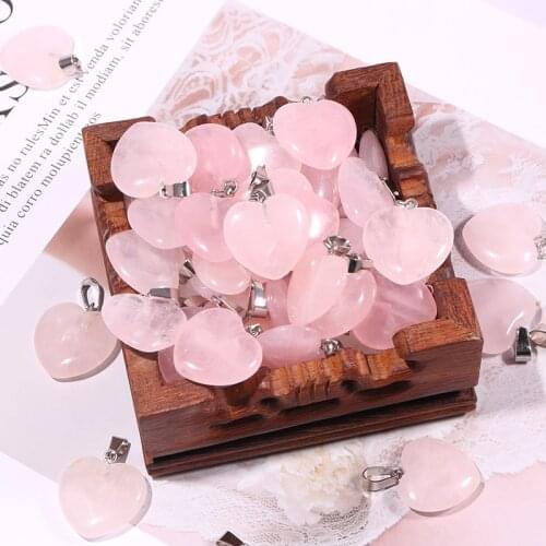 Quartz Crystal Heart Natural Stone Pendant 30pcs Lot Pink Accessories 20mm Fashion Charm For Jewelry Making
