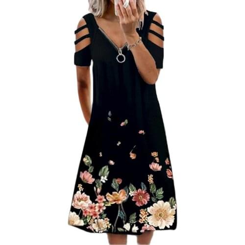 Fashion Casual V-neck Zipper Hollow Out Dress Summer Short Sleeve Oversize Midi Dress Womens Dress Gradien Dresses 2021