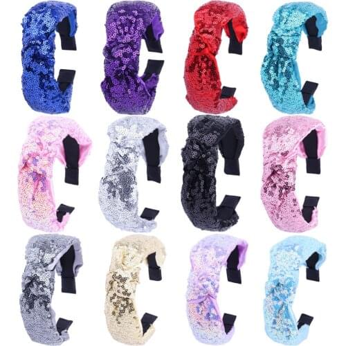 Fashion Sequin Knot Hairbands Sweet Solid Wide Bling Twist Headbands for Women Girls Hair Bands Hoops Party Hair Accessories