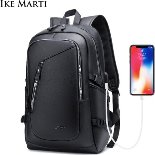 IKE MAETI Mens Leather Backpack Fashion Daypack Backpack Male Mochila Laptop Backpack 15.6 Anti Theft Back Pack Travel 2021