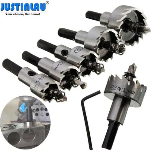 JUSTINLAU 5pcs/set 16-30mm Hole Saw Cutter Drill Bit Set HSS Hole Saw Drill Sheet Metal Reamer with Wrench