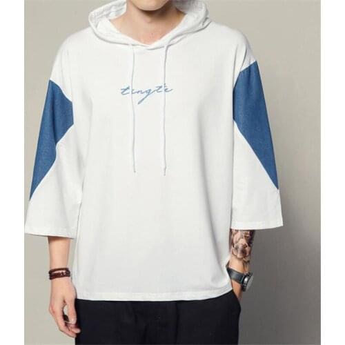 New T-shirt Men Large Size Splicing Summer Hooded T-Shirt Male Loose Casual Comfortable Streetwear T shirt 5XL