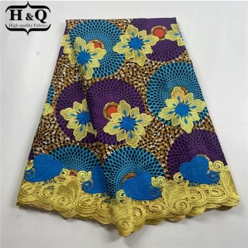 H&Q latest style 6 yards/lot african batik lace wax fabric embroidery nigerian lace 100% cotton wax fabric for party dress H0713