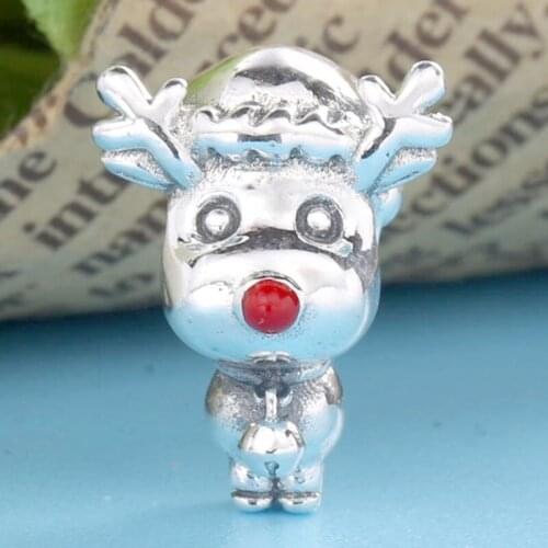 Original Cute Red Nosed Reindeer Beads Fit 925 Sterling Silver Charm Pandora Bracelet Bangle DIY Jewelry