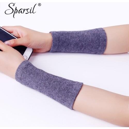 Spasril Men&Women Cashmere Knit Bracer Gloves Solid Color Arm Wrist Warmers Winter Unisex Mittens 14x8 Elastic Sport Protectors