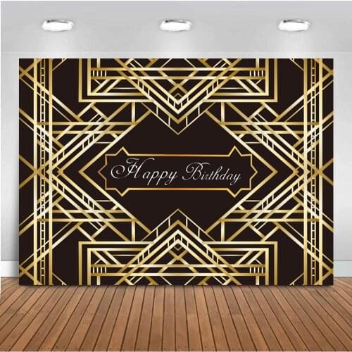 Custom Adults Birthday Party Backdrop Black Golden Great Gatsby Banner Tasteful Photo Background Wall Setter Poster Decoration