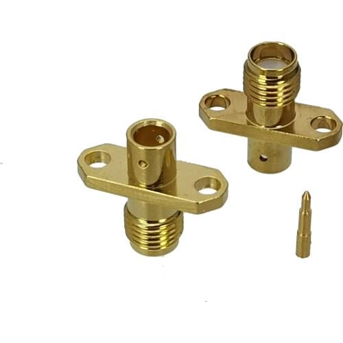 Connector RP*SMA female plug 2-holes flange semi-rigid RG402 0.141" Cable