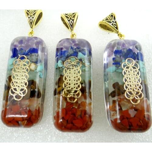Retro Colorful Chips Natural Stone lapis Amethysts Chakra Orgone Energy beads Pendant Pendulum Amulet Reiki Healing Pendant 8pcs