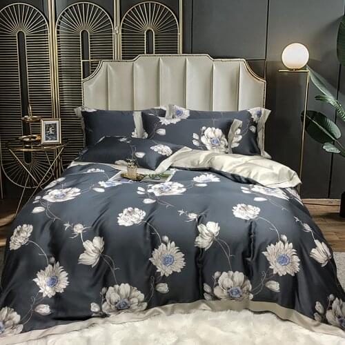 Luxury Bedding Set Soft Plant Fiber Bed Linens Flat Sheet Set Printed Bedclothes Queen/King Size Bed Cover 4pcs