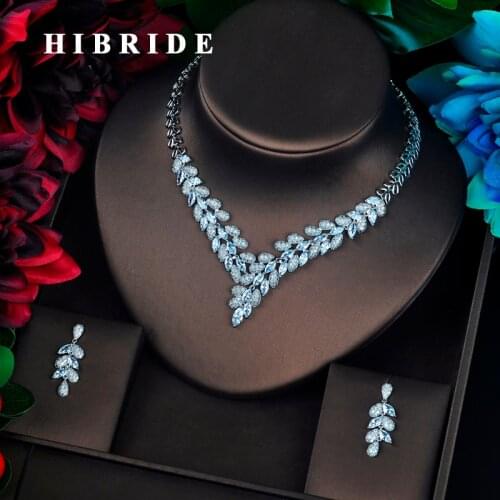 HIBRIDE Luxury Colorful AAA Cubic Zircon Plant Design Bridal Jewelry Set Fashion Pendant Earring Accessories Brincos N-680