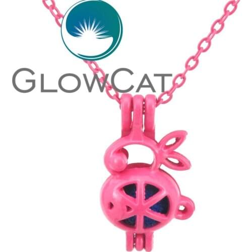 RR71 Hot Pink Rabbit Oyster Pearl Beads Cage Aromatherapy Essential Oil Diffuser 18'' Necklace Locket Cage Kids Best Gift