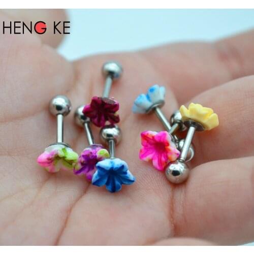 New Surgical Steel Tragus Small Helix Labret Cartilage Bar Ear Studs Earrings Rose Flower Popular Cute Body Piercing Jewelry