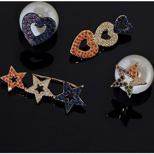 AAA Quality Fashion Micro Pave Fancy AAA+ CZ Crystals Silver Stud Earrings Dual Used Ear Jewelry For Women