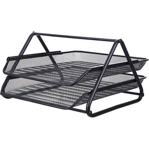 Metal Mesh 2 Tier Document Letter Tray Desk Organizer File Holder Magazine Notebook Organizer Office Supplies