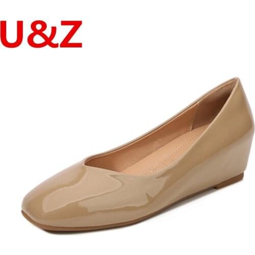 Square Toe Women Shoes Wedges Shiny Patent Leather Pumps Fashion Small Size Teenagers Girls Students Shoes Match Dress Black/Red