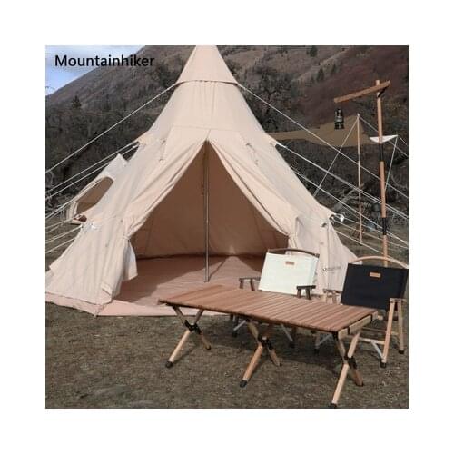 Camping Tent Cotton Pyramid Tent Big Space 5-8 Persons Outdoor Picnic Windproof Family Party Hunting Leak-Proof Guaranteed