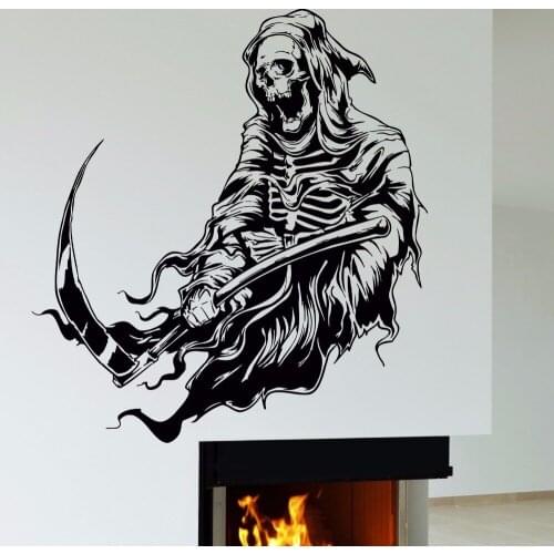 Grim Reaper Character Vinyl Wall Stickers Skeleton Death Horror Style Vinyl Decals Home Interior Decoration Adhesive Wall Poster