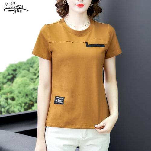Ladies Tops Summer 2021 Women Tshirt Short Sleeve O-neck Plus Size Women Tees Solid 4XL T-shirt Clothes Female Blusas 8589 50