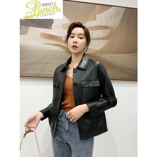 Women Korean Real Genuine Leather Jacket Spring Autumn Sheepskin Coat Chaqueta Cuero Mujer 1942 Pph445