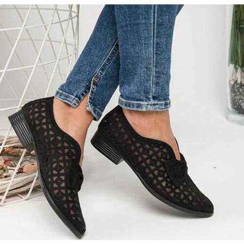 2020 new Litthing Bow Tie Women Casual Shoes Slip On Low Heel PU leather Female Sping Autumn fashion Pointed Toe Shoes Shoes