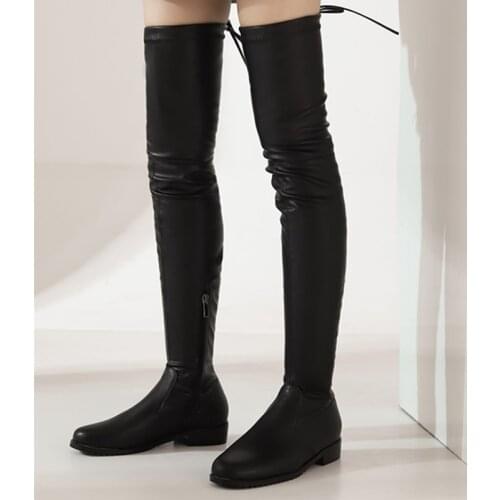 2021 Women High Boots Stretch Slim Womens Over-the-Knee-Boots Flat Thigh High Boots Ladies autumn winter Long shoes Black