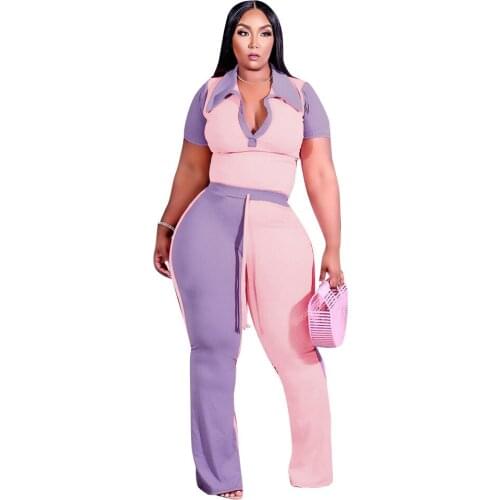 Plus size womens autumn style pit strip stitching color-blocking shawl two-piece suit