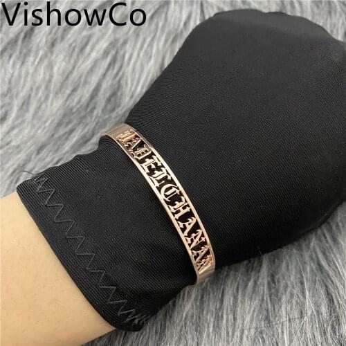 VishowCo Custom Name Bracelet Personalized Stainless Steel Old English Font Nameplate Adjustable Bangle For Women Gifts