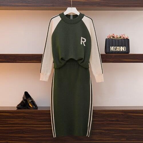 Women Set 2020 Spring Knit Sweater Pullovers + Pencil Skirt Set For Women Suit Clothing 2 Piece Set Knit