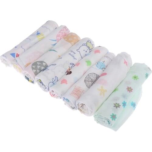 1PC baby handkerchief square fruit Cartoon pattern towel 30*30double-layer Washed muslin cotton infant face towel wipe cloth
