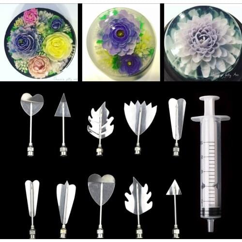 10pcs/set 3D Flower Jelly Needle Art Tools Jelly Cake Gelatin Pudding Mold Nozzle Syringe Cake Decorating Tools Russia Nozzle Se