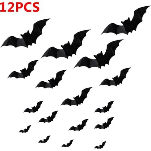 12pcs Halloween Decoration 3D Black PVC Bat Halloween Party DIY Decor Bar Room Halloween Party Scary Decos Props Wall Sticker